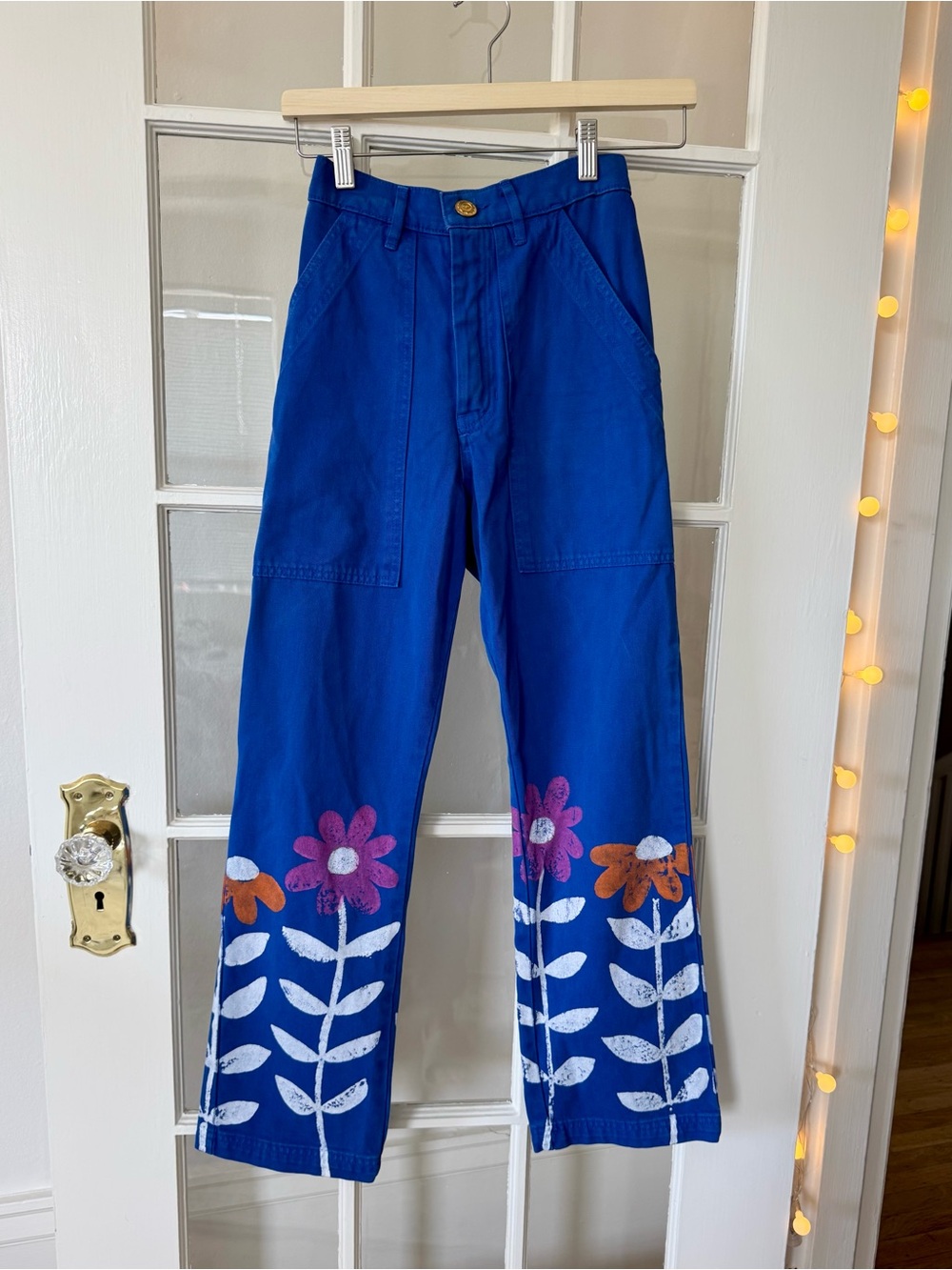 Big Bud Press Royal Blue Painted Flower Wide Leg Pants - Picture 10 of 10